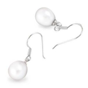Freshwater White Pearl Silver Drop Earrings - PES600W