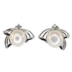 Freshwater Pearl and Silver Lattice Earrings - White