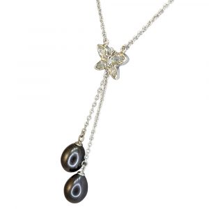 Butterfly Freshwater Pearl and Silver Necklace - Black