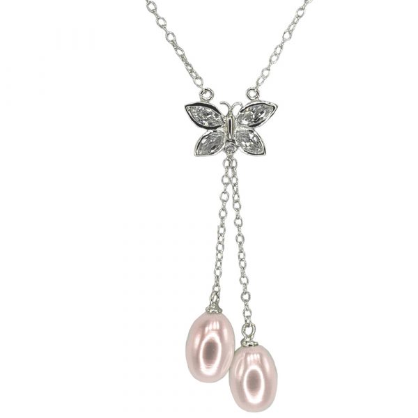 Butterfly Freshwater Pearl and Silver Necklace – Peach